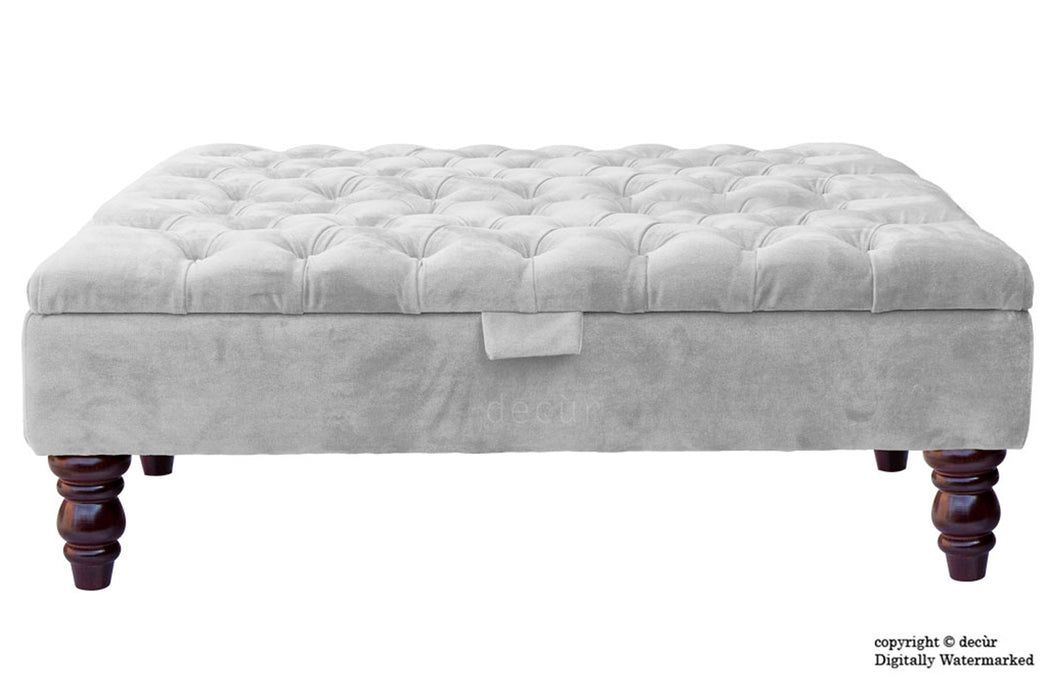 Tiffany Buttoned Velvet Footstool Large - Silver with Optional Storage