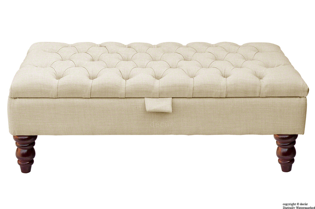 Tiffany Buttoned Linen Footstool - Cream with Optional Storage