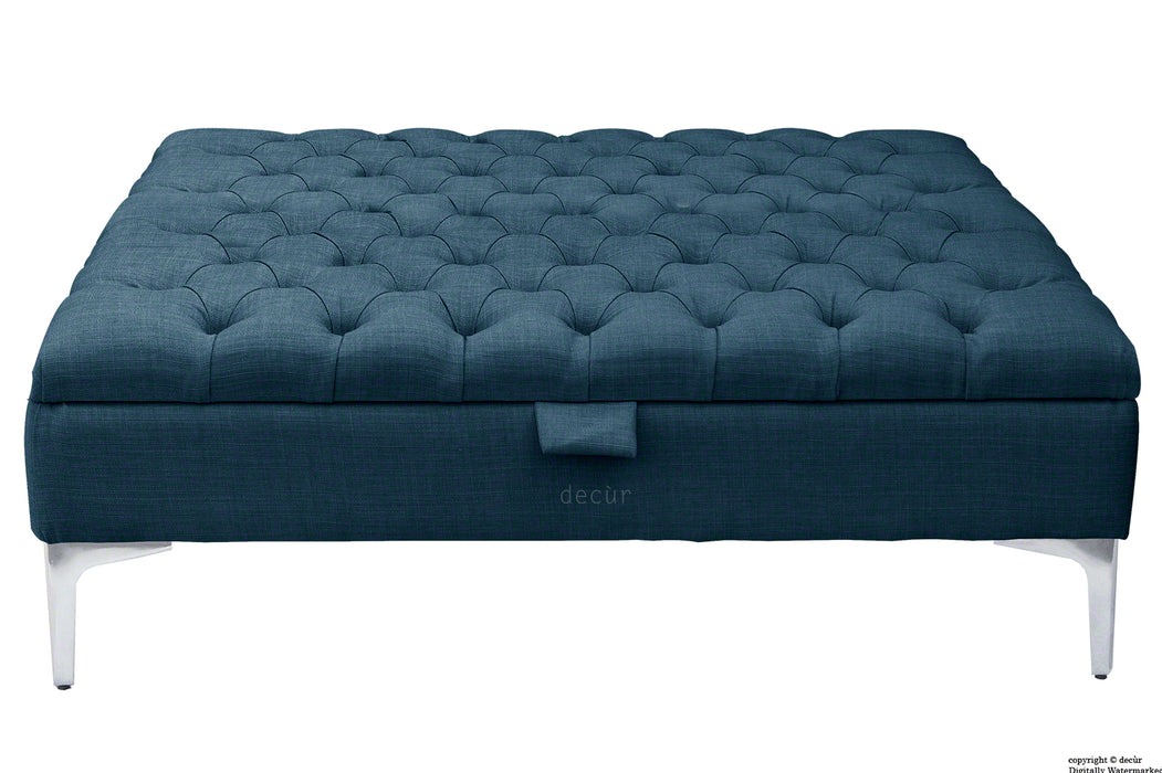 Tiffany Modern Buttoned Linen Footstool Large - Midnight with Optional Storage