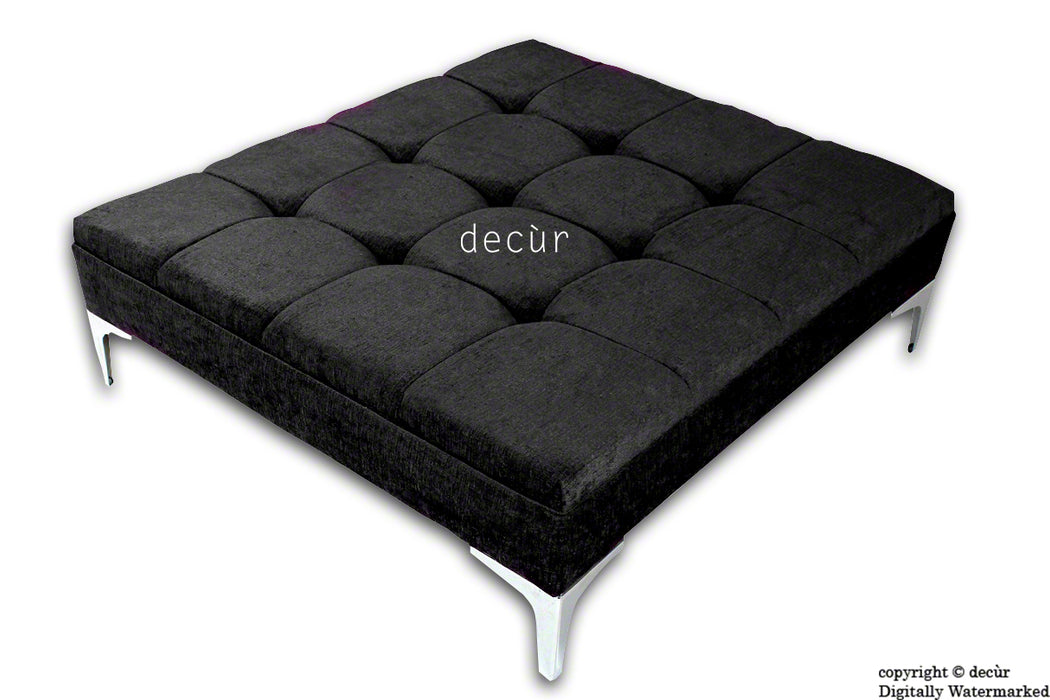 Mila Large Buttoned Footstool - Black with Optional Storage