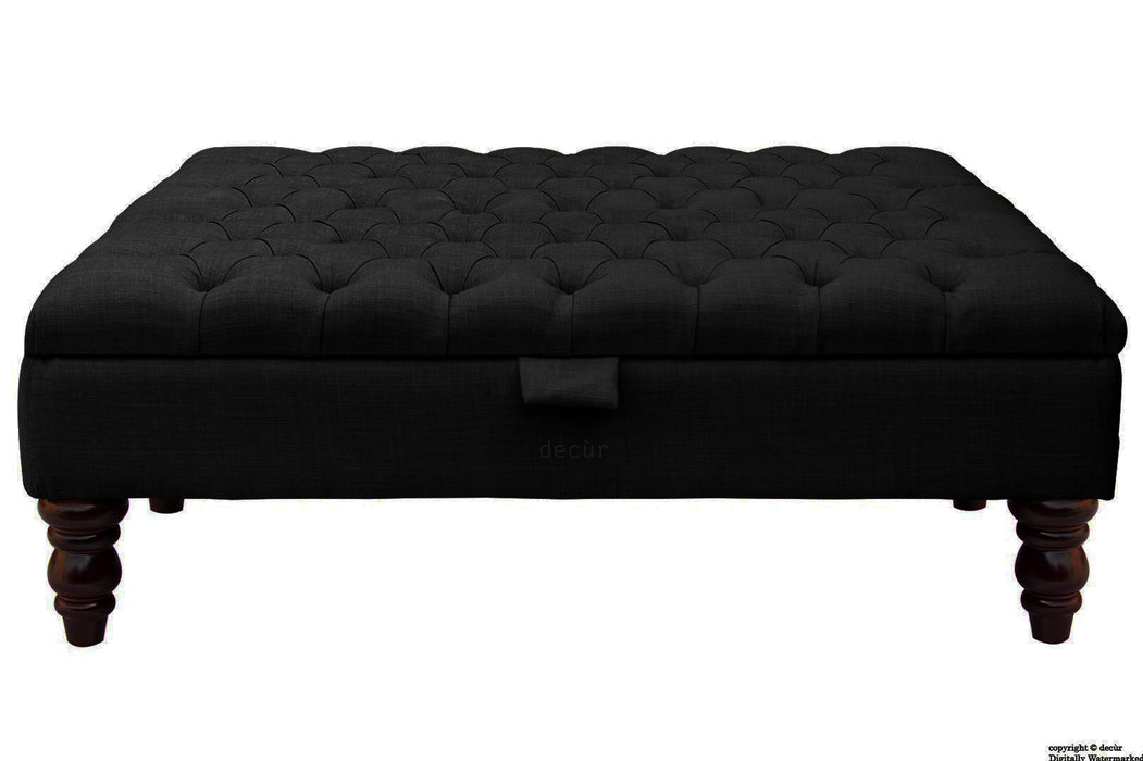 Tiffany Buttoned Linen Footstool Large - Ebony with Optional Storage