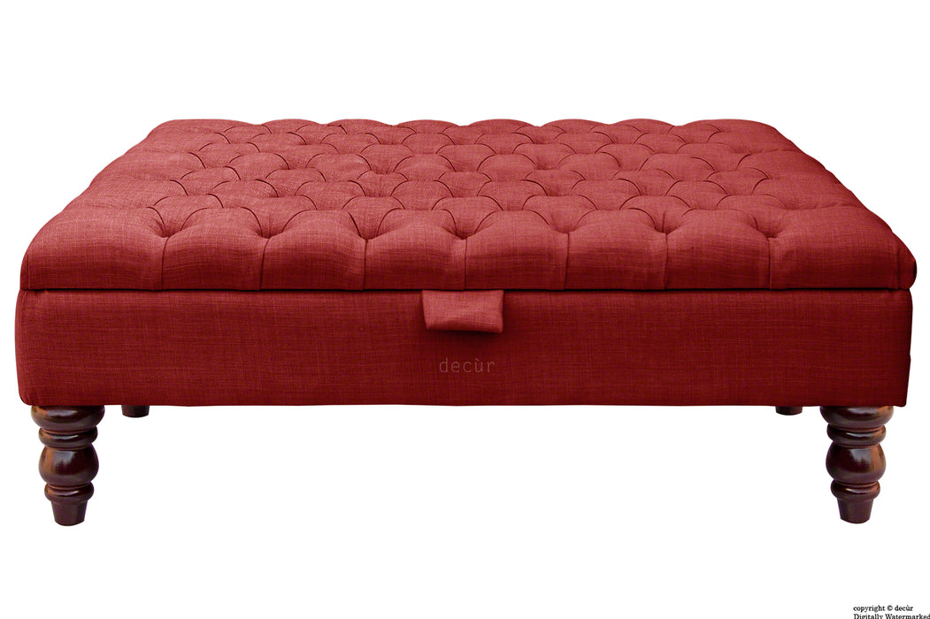 Tiffany Buttoned Linen Footstool Large - Wine with Optional Storage