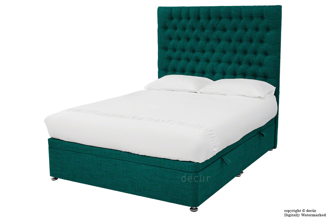 Kensington Linen Upholstered Ottoman Bed - Teal