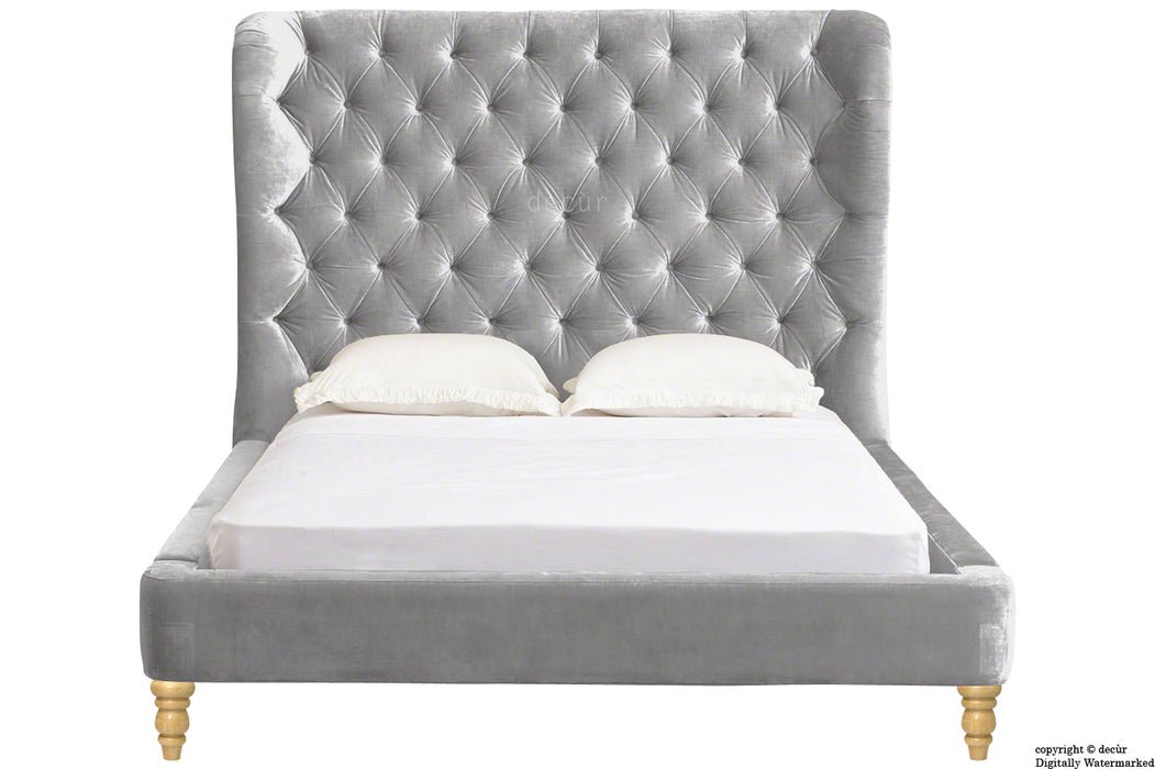 Knightsbridge Winged Velvet Upholstered Bed - Dove