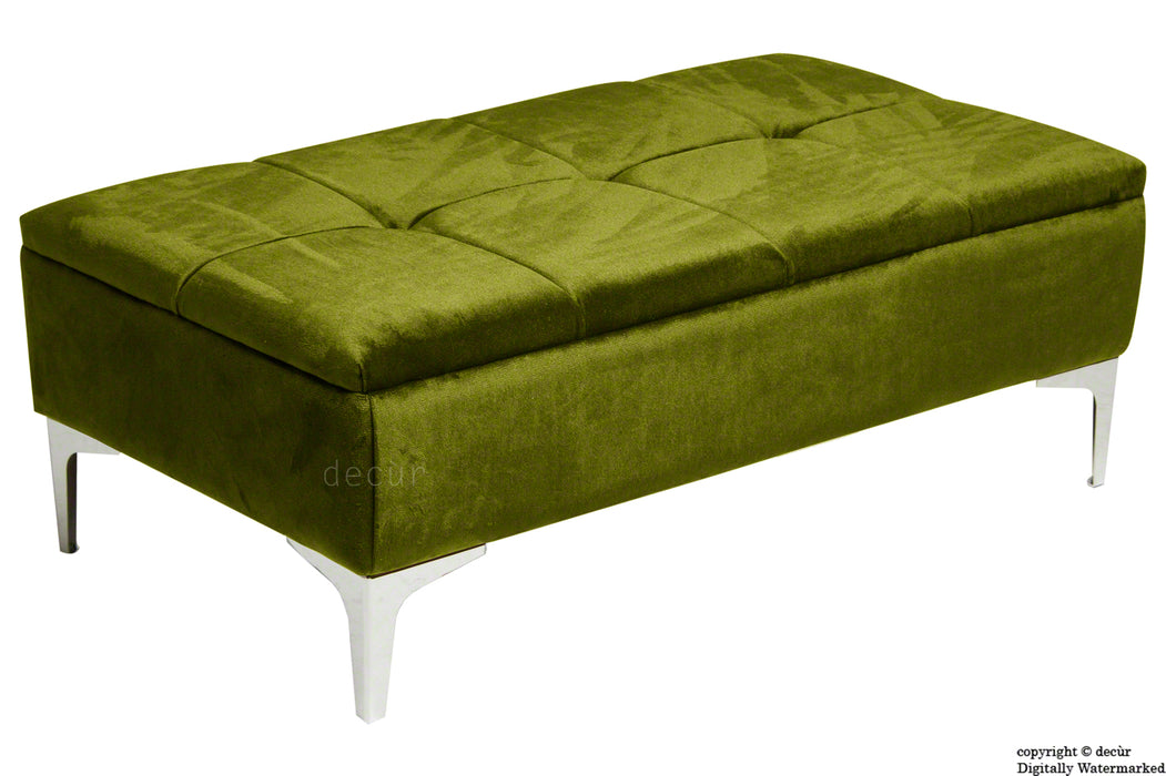 Mila Modern Buttoned Velvet Footstool - Grass with Optional Storage