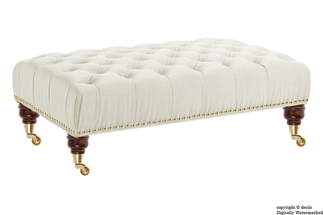 Catherine Buttoned Velvet Footstool - Cream with Optional Storage