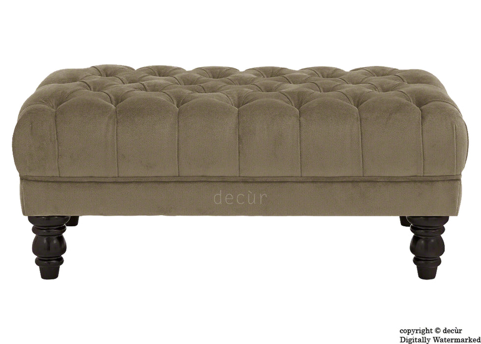 Sienna Buttoned Velvet Footstool - Taupe
