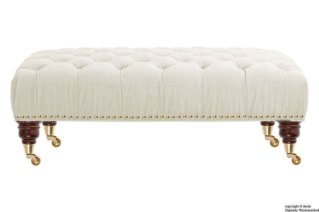 Catherine Buttoned Velvet Footstool - Cream with Optional Storage
