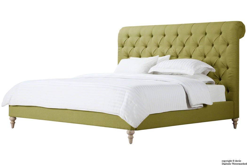 Bonaparte Deep Buttoned Chesterfield Upholstered Linen Bed - Apple