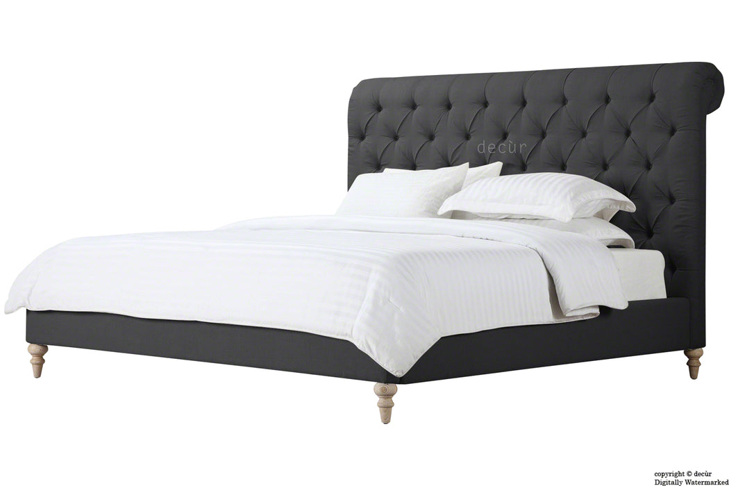 Bonaparte Deep Buttoned Chesterfield Upholstered Linen Bed - Ebony