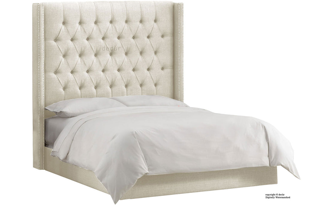 Balmoral Linen Upholstered Winged Bed - Cream