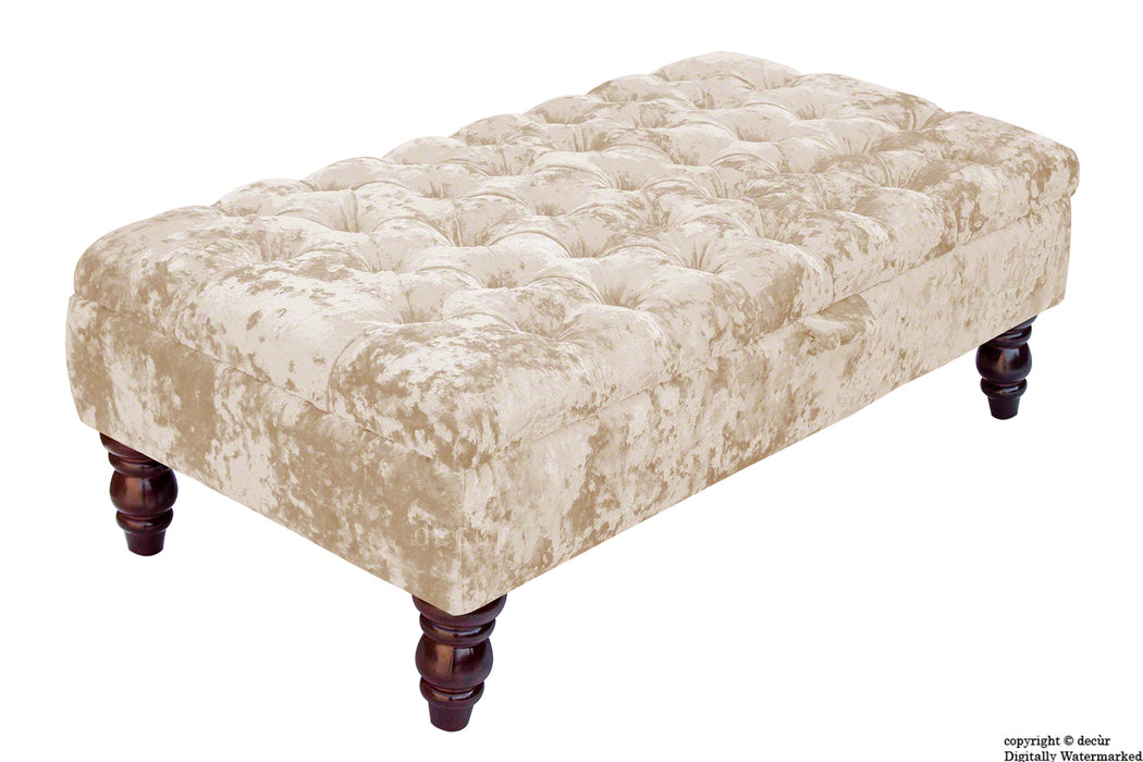 Tiffany Buttoned Crushed Velvet Footstool - Vapour with Optional Storage