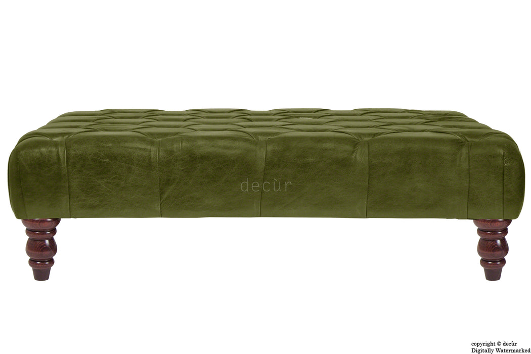Cecil Buttoned Leather Footstool - Olive Green