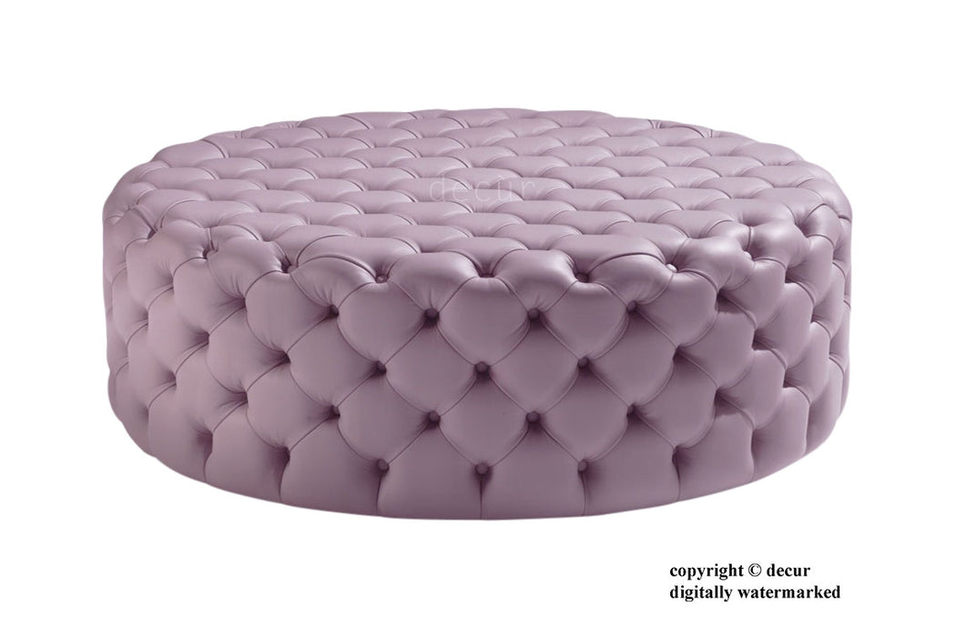 Round Leather Buttoned Ottoman / Footstool - Tea Rose