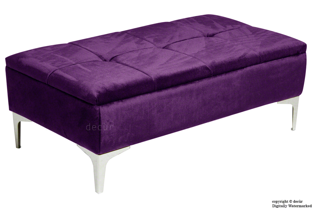 Mila Modern Buttoned Velvet Footstool - Amethyst with Optional Storage