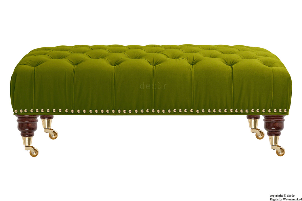 Catherine Buttoned Velvet Footstool - Grass with Optional Storage