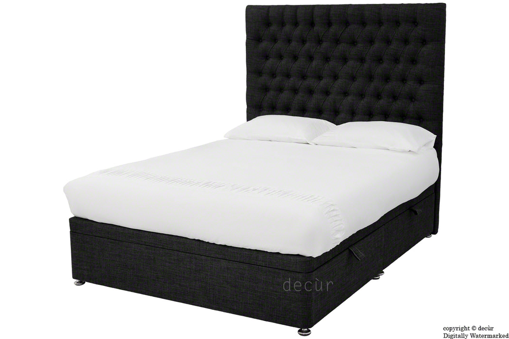 Kensington Linen Upholstered Ottoman Bed - Black