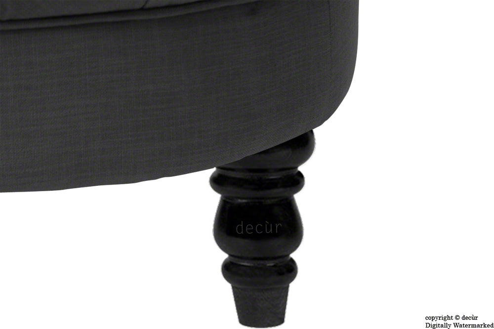 Raveen Buttoned Linen Modern Footstool - Black