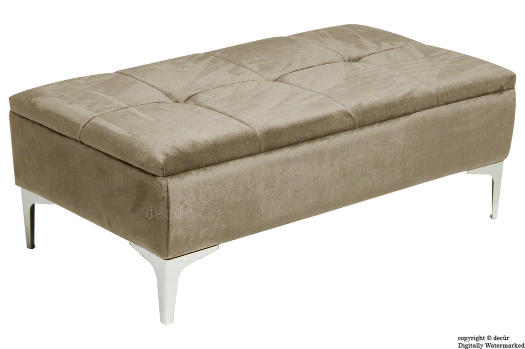 Mila Modern Buttoned Velvet Footstool - Putty with Optional Storage