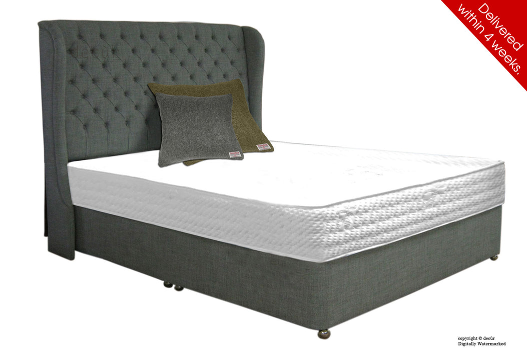 Chelsea Wing Button Wool Bed - Smoke