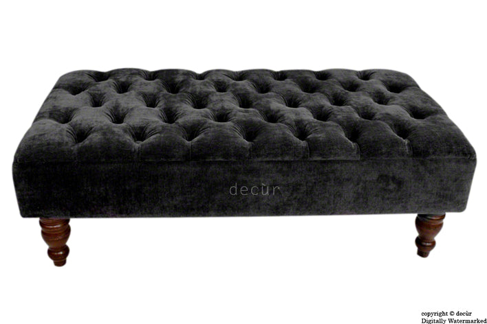 Tiffany Buttoned Chenille Footstool - Black with Optional Storage