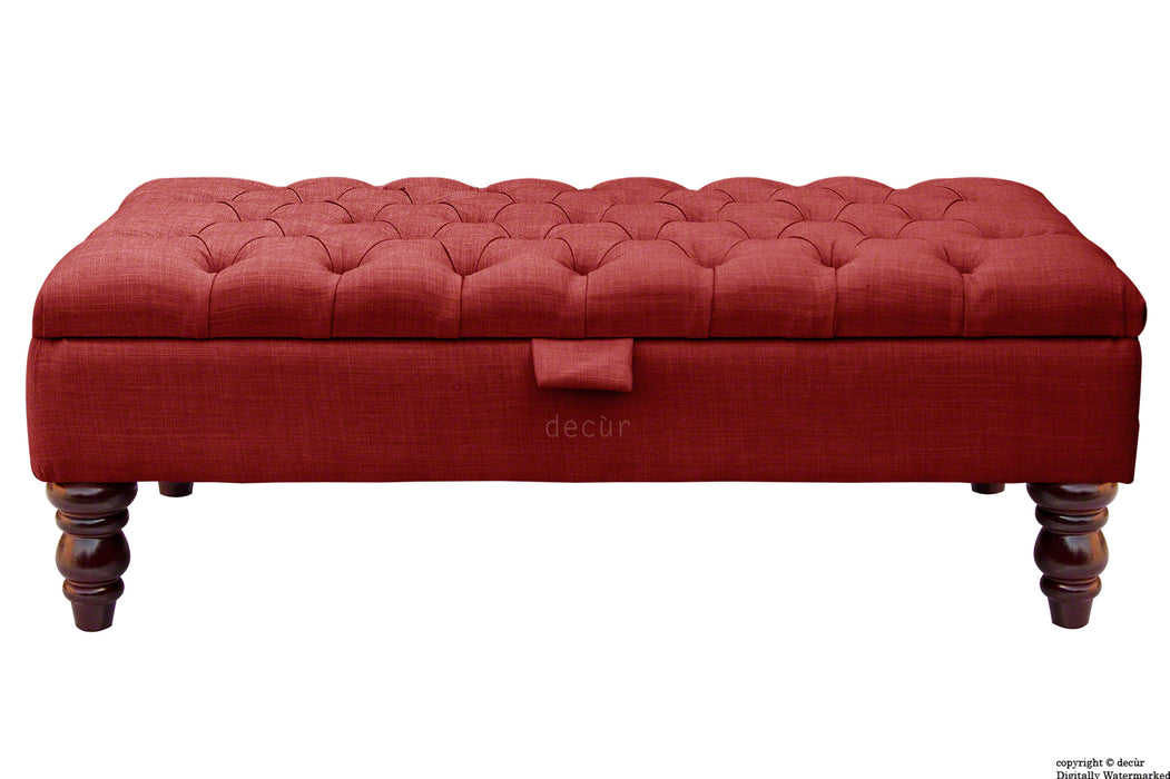 Tiffany Buttoned Linen Footstool - Wine with Optional Storage