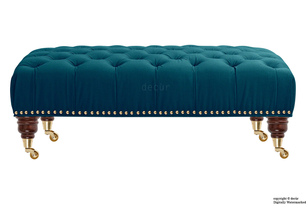 Catherine Buttoned Velvet Footstool - Peacock with Optional Storage