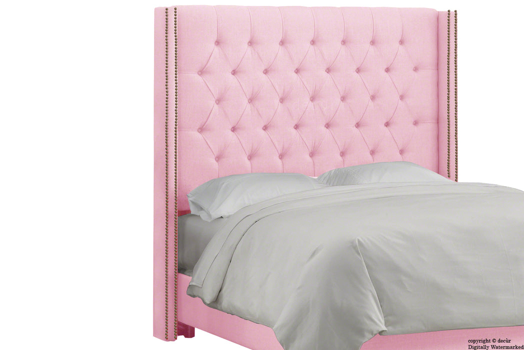 Balmoral Buttoned Linen Winged Headboard - Pink