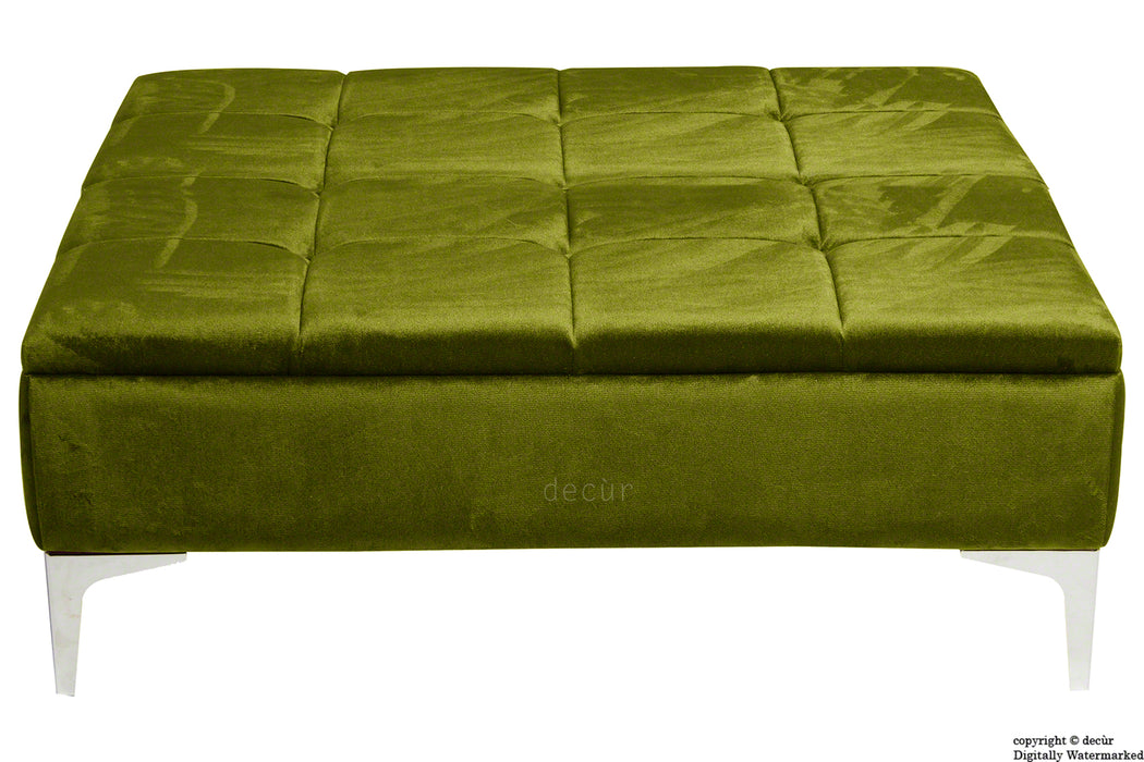 Mila Modern Buttoned Velvet Footstool Large - Grass with Optional Storage