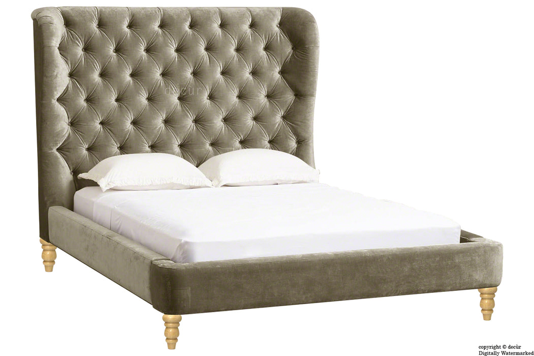 Knightsbridge Winged Velvet Upholstered Bed - Taupe