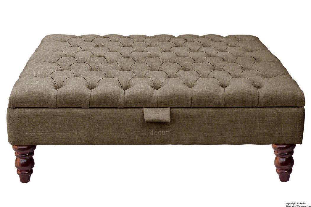 Tiffany Buttoned Linen Footstool Large - Nutmeg with Optional Storage
