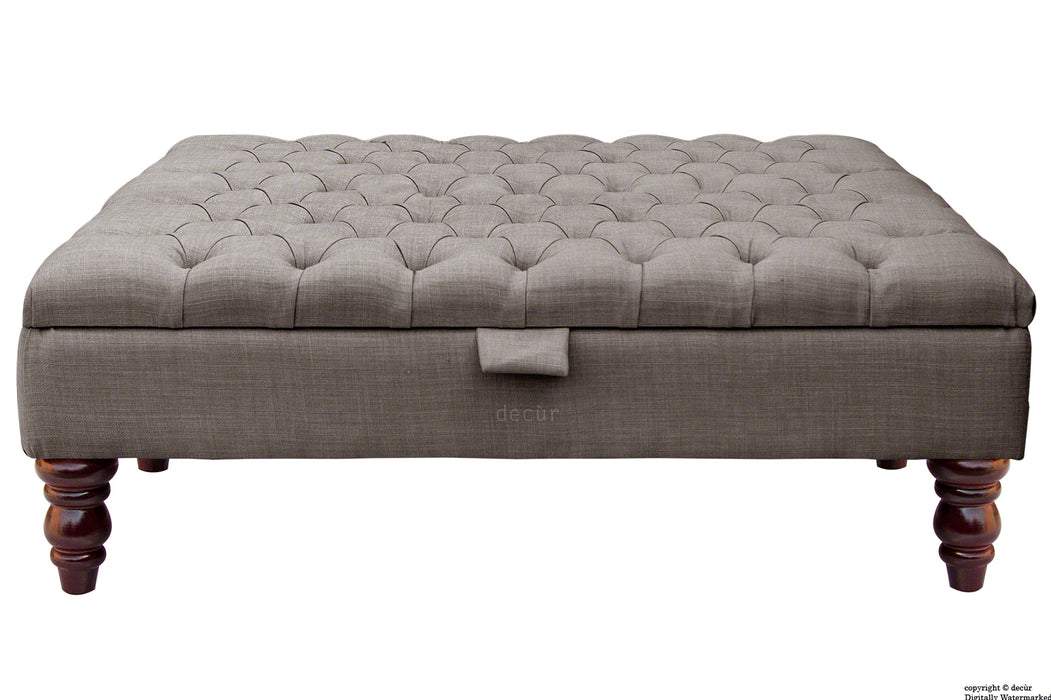 Tiffany Buttoned Linen Footstool Large - Slate with Optional Storage