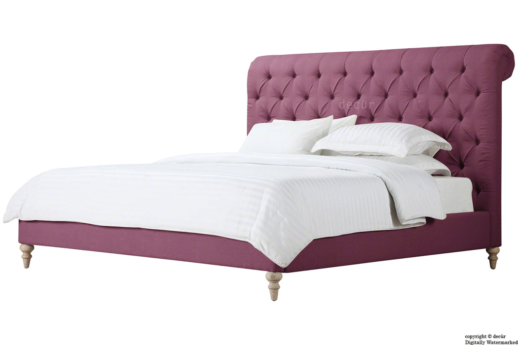 Bonaparte Deep Buttoned Chesterfield Upholstered Linen Bed - Aubergine