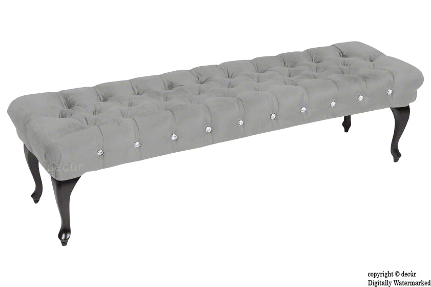 Serena Buttoned Velvet Footstool Bench - Silver