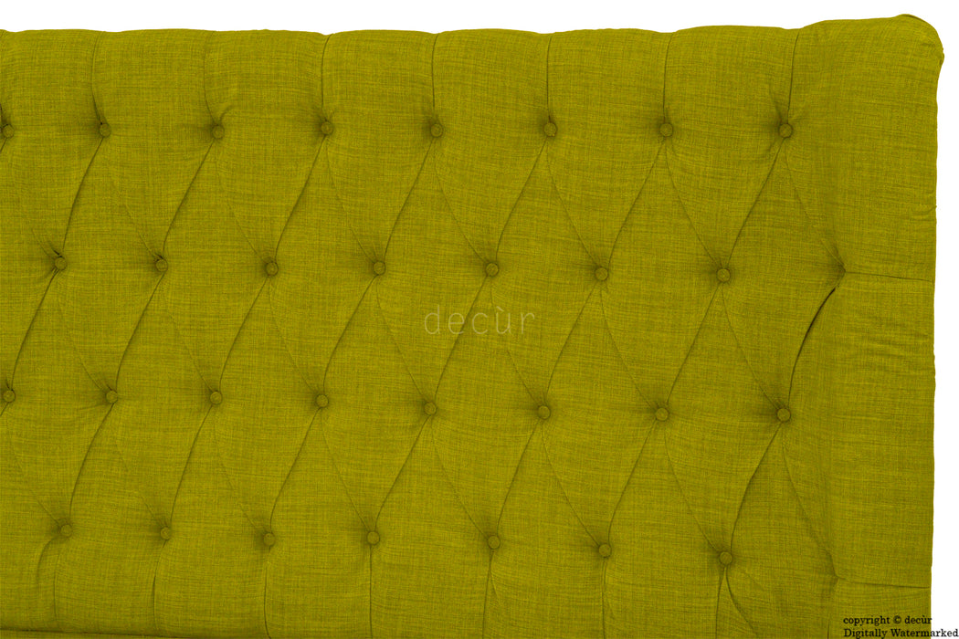 Hollyrood Buttoned Linen Winged Headboard - Olive