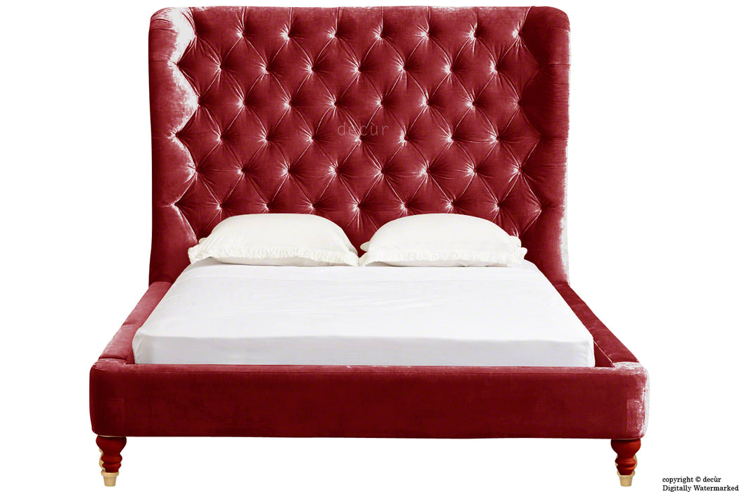 Knightsbridge Winged Velvet Upholstered Bed - Red