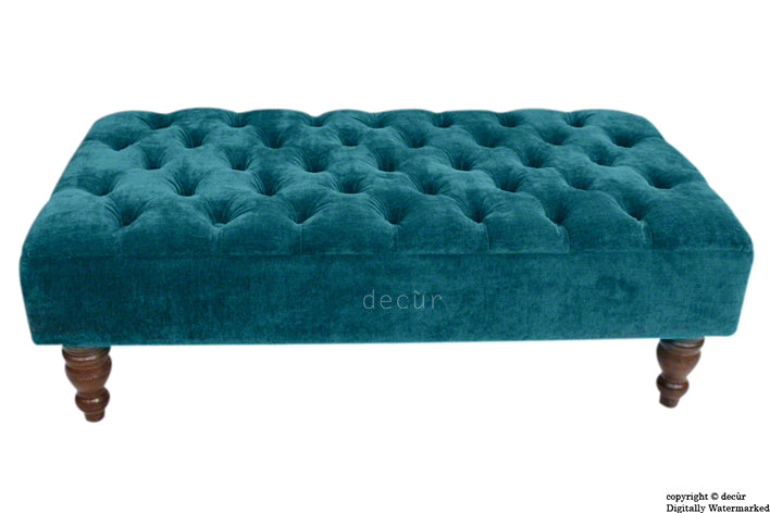 Tiffany Buttoned Chenille Footstool - Teal with Optional Storage