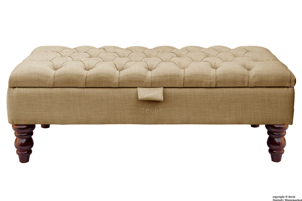 Tiffany Buttoned Linen Footstool - Mink with Optional Storage