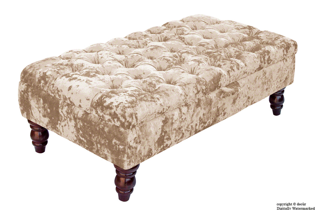 Tiffany Buttoned Crushed Velvet Footstool - Opal with Optional Storage