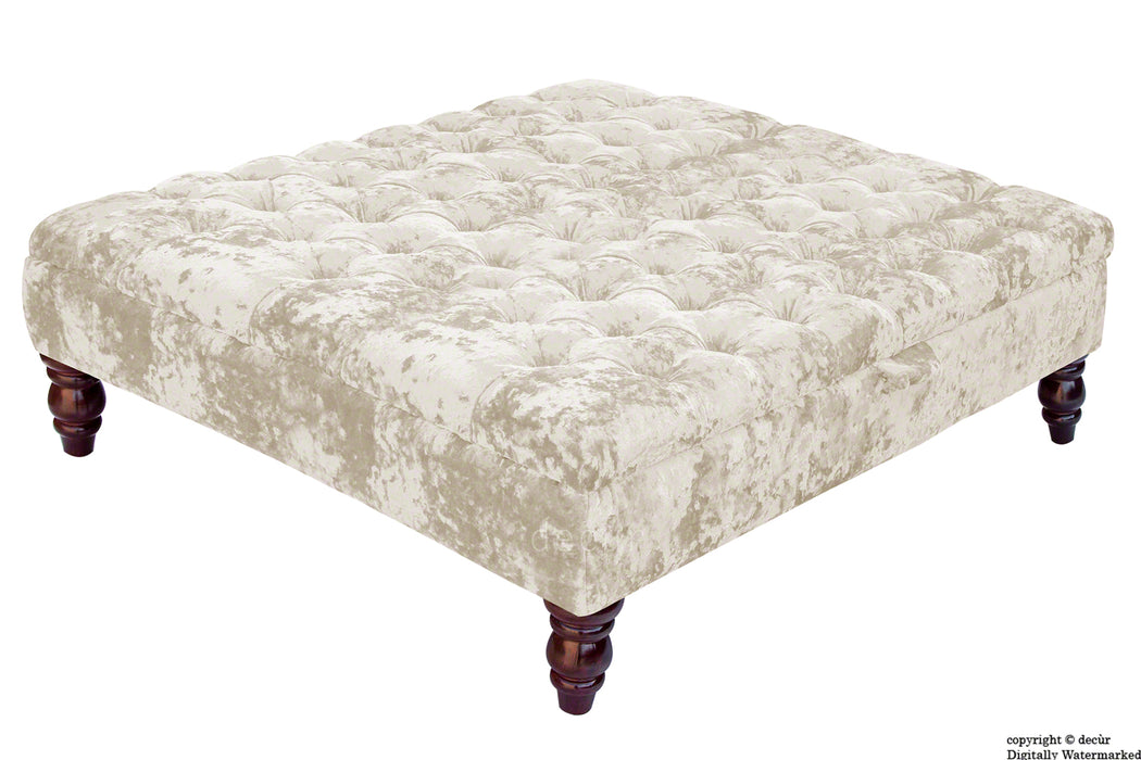 Tiffany Buttoned Crushed Velvet Footstool Large - Chalk with Optional Storage
