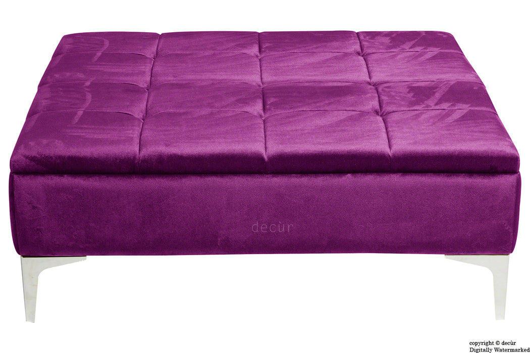 Mila Modern Buttoned Velvet Footstool Large - Boysenberry with Optional Storage