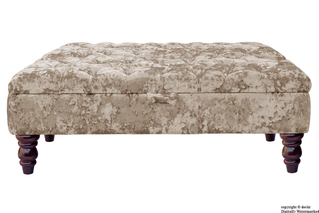 Tiffany Buttoned Crushed Velvet Footstool Large - Moonlight with Optional Storage