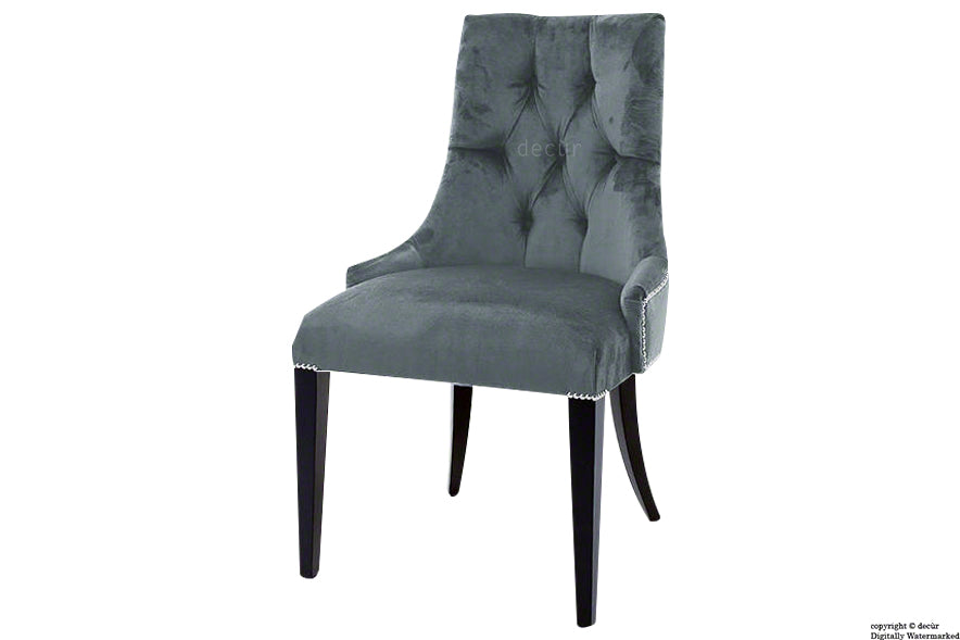 Magdalin Deep Buttoned Velvet Dining Chair - Slate Grey
