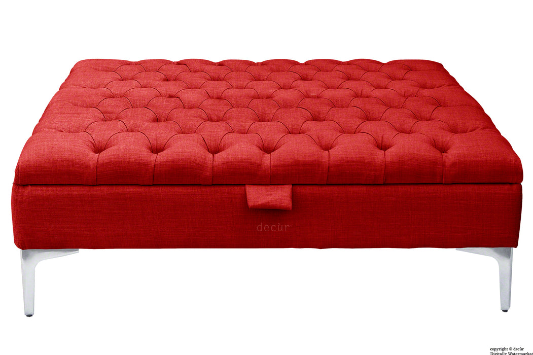 Tiffany Modern Buttoned Linen Footstool Large - Ruby with Optional Storage