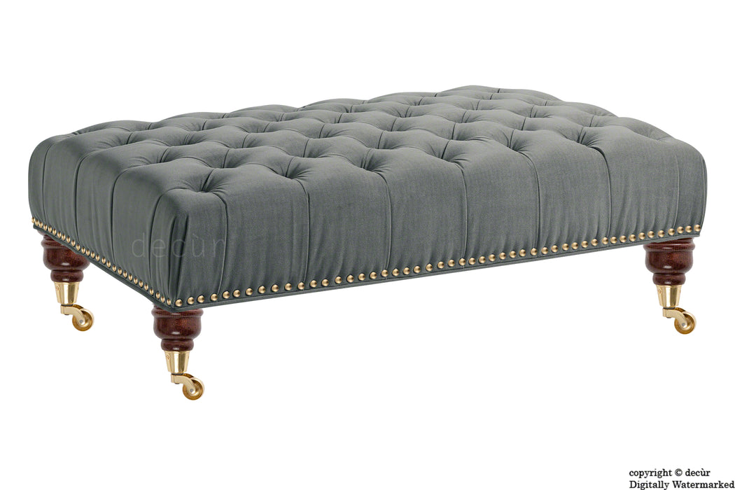 Catherine Buttoned Velvet Footstool - Slate with Optional Storage