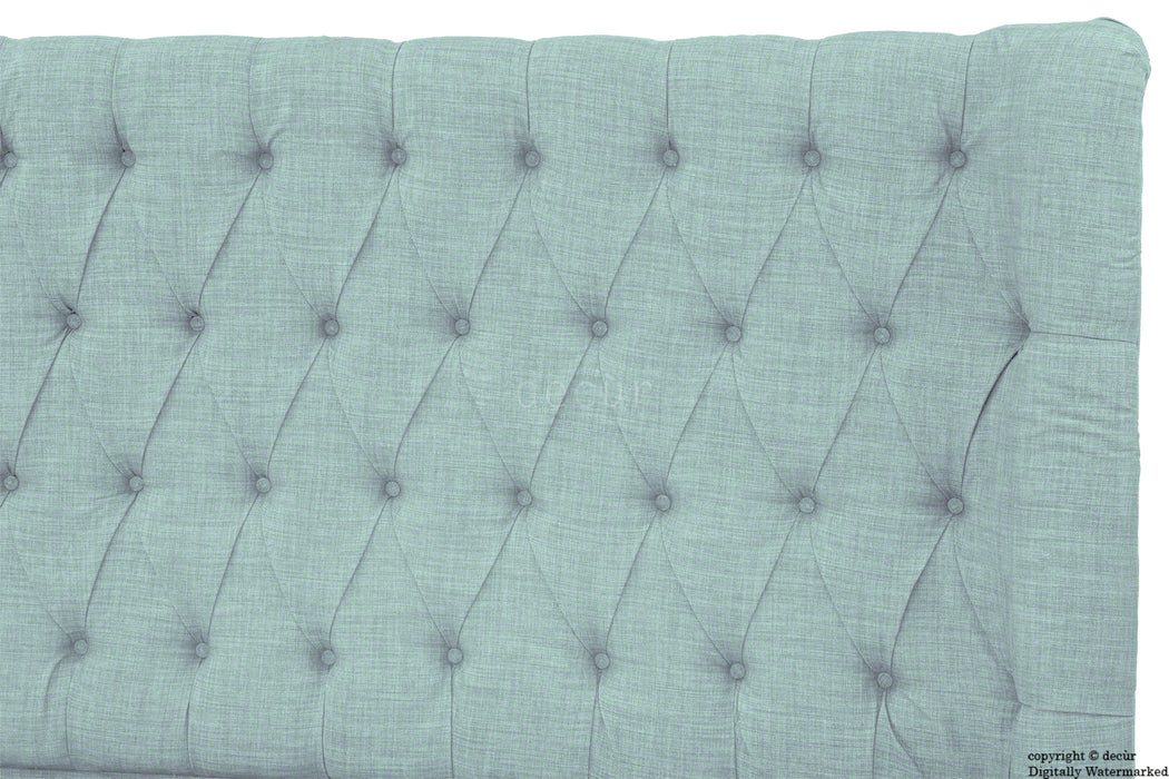 Hollyrood Linen Upholstered Winged Ottoman Bed - Sky Duck Egg Blue