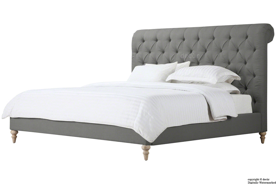 Bonaparte Deep Buttoned Chesterfield Upholstered Linen Bed - Grey