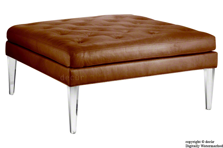 Faith Modern Buttoned Leather Footstool - Chocolate