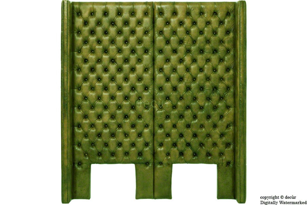 Beauchamp Buttoned Courtyard Leather Headboard Olive Green