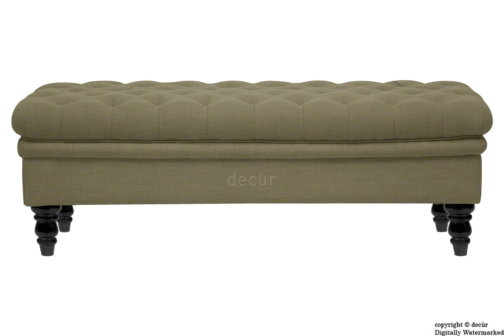 Amy Buttoned Linen Modern Tufted Footstool - Fudge